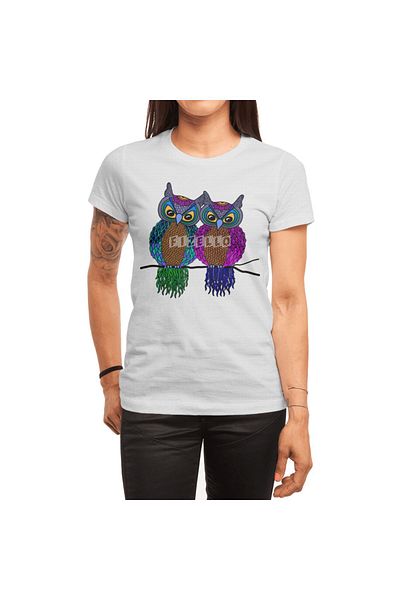 Fizello Λευκό μπλουζάκι για άνδρες και γυναίκες - Owls In Colorful Love Unisex Design