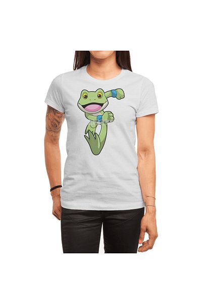 Fizello Tricou alb unisex pentru bărbați și femei - Frog At Running With Sweatband