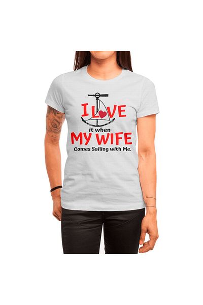 Fizello Για Άνδρα και Γυναίκα 'I Love My Wife - Come Sailing!' Λευκό μπλουζάκι Unisex