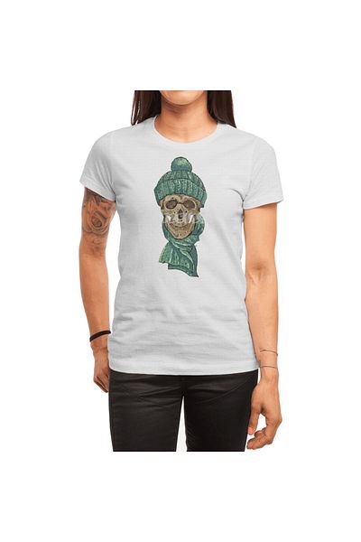 Fizello Ανδρικό και γυναικείο λευκό μπλουζάκι Hipster Skull - Unisex Χειμερινό T-Shirt