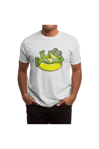 Fizello Men's and Women's White T-Shirt - Frog at Swimming with Swim Ring Unisex