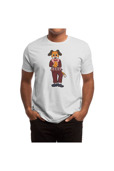 Fizello Tricou alb unisex - Câine ca bătrân cu design de costum