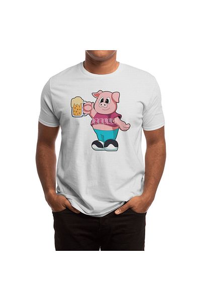 Fizello Tricou alb pentru bărbați și femei - Porc cu sticlă de bere Design unisex