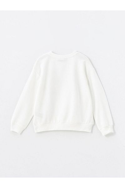 LC Waikiki Lcw Kids White Crew Neck εμπριμέ φούτερ για κορίτσια