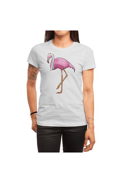 Fizello Flamingo Design - Tricou alb pentru bărbați și femei, unisex cu detaliu voal