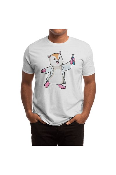 Fizello Men's and Women's Hamster as Scientist Patterned T-Shirt Unisex White T-Shirt