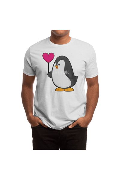 Fizello Tricou alb unisex pentru bărbați și femei cu model de inimă de pingvin