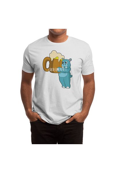 Fizello Μπλουζάκι με στάμπα Hippo Mug Of Beer για άνδρες και γυναίκες, λευκό μπλουζάκι Unisex