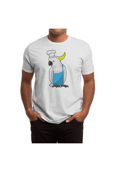 Fizello Tricou alb pentru bărbați și femei - Parrot As Chef, cu detaliu pentru pălărie de gătit