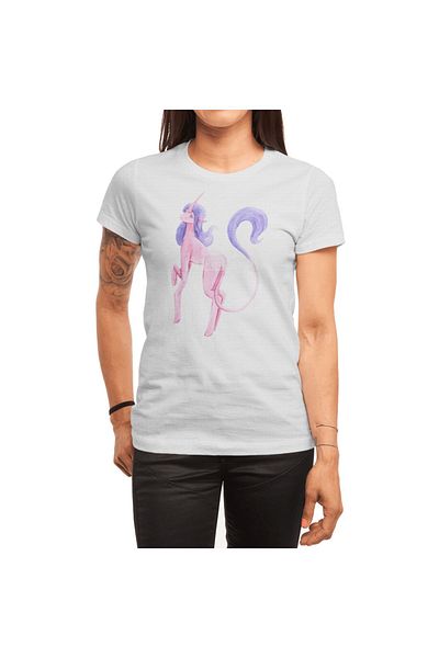 Fizello Tricou alb unisex - Design unicorn acuarelă roz