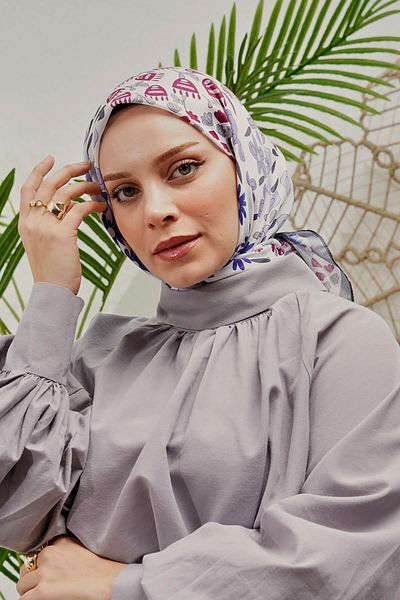 AFVENTE Dark Gray Floral Patterned Soft Cotton Scarf