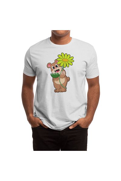 Fizello Unisex Λευκό T-shirt - Αρκούδα με Κίτρινο Λουλούδι