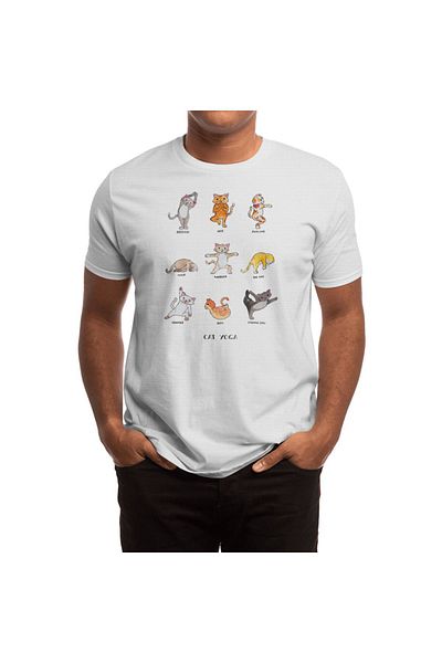 Fizello Λευκό μπλουζάκι Unisex Cat Yoga για άνδρες και γυναίκες