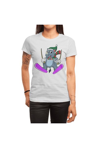 Fizello Tricou Rhino As Ski Jumper pentru bărbați și femei - unisex alb, avec Skis și Bufandas