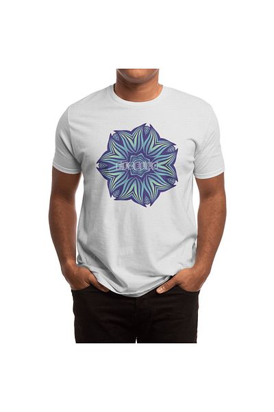 Fizello Tricou alb unisex - Mandala cu flori abstracte, Artă kaleidoscopică violet albastru