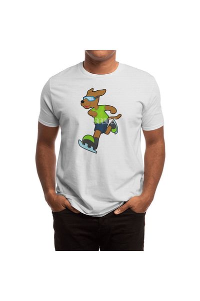 Fizello Men and Women Unisex White T-Shirt - Dog at Ice Skating with Goggles T-Shirt