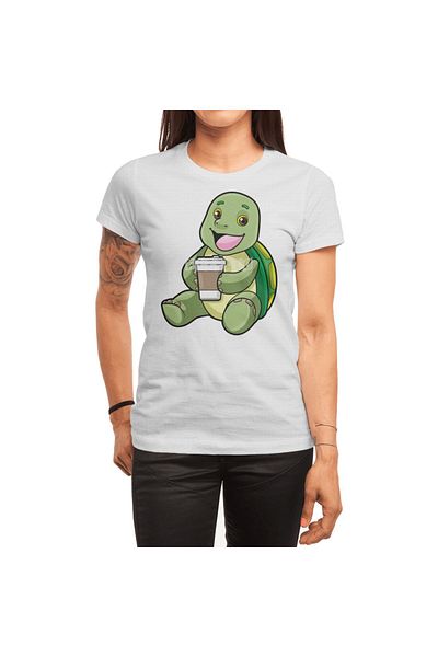 Fizello Turtle Coffee To Go - Tricou alb unisex pentru bărbați și femei, model Shell