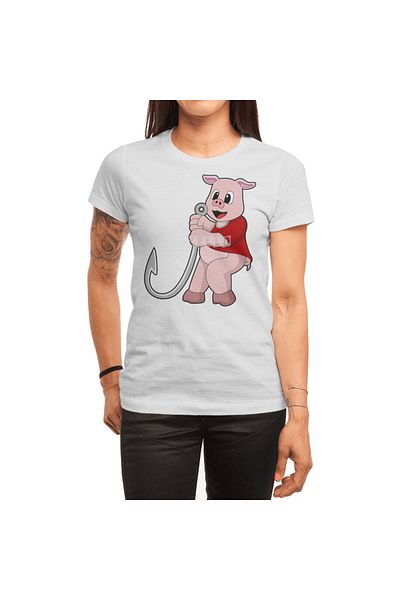 Fizello Tricou alb pentru bărbați și femei - Pig At Fishing With Fish Hook Design unisex