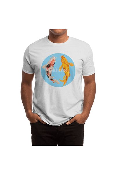 Fizello Yin Yang Carp Balance - Tricou alb unisex cu model de pește Taijitu Nishikigoi Koi