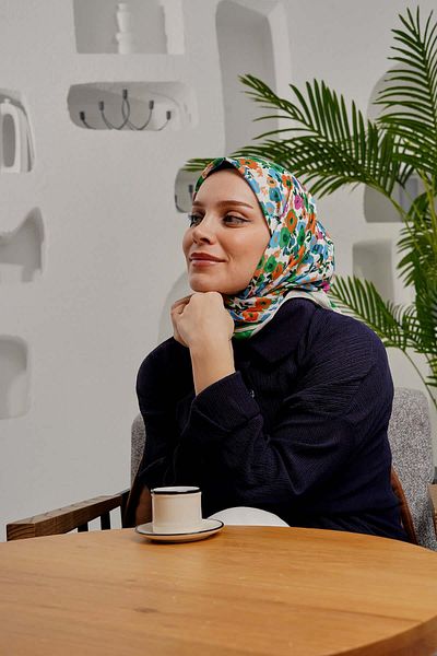 AFVENTE Green Floral Patterned Soft Cotton Scarf