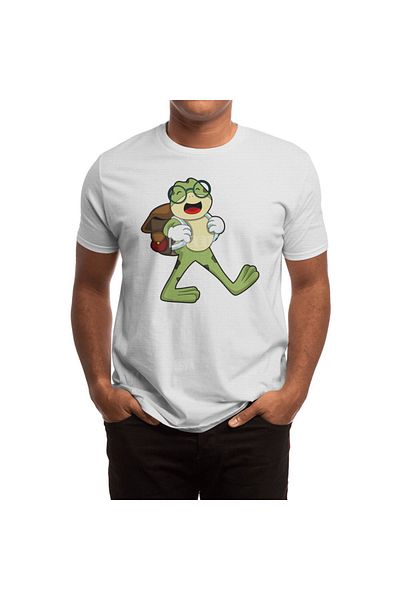 Fizello Men's and Women's White T-Shirt - Frog with Glasses & Backpack Design