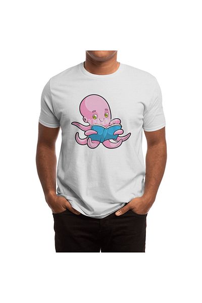 Fizello Tricou alb unisex imprimat Octopus Reader