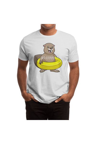 Fizello Beaver Swimming with Swim Ring - Unisex Λευκό T-Shirt