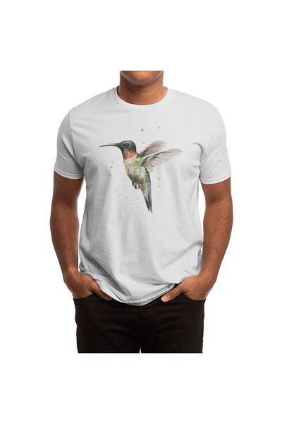 Fizello Ανδρικό και γυναικείο Unisex Λευκό T-Shirt - Hummingbird Watercolor Design