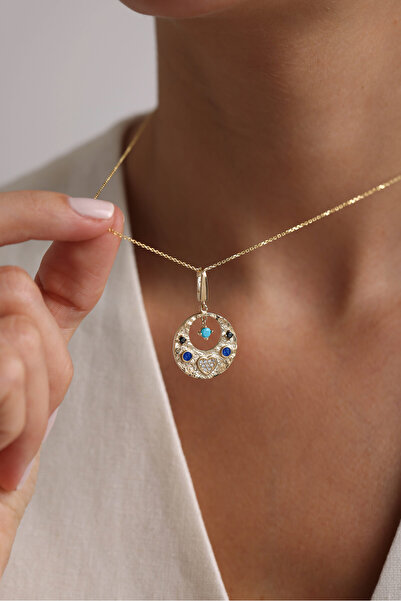 Gianfranco 14 Ayar Altın Heritage Sallantılı Mavi Firuze Taşlı Kalp Charm Kol...