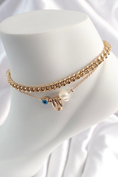 REKA MODA الذهب اللون سلسلة نموذج صدف الشكل عين الشر حبة التفاصيل المرأة خلخال