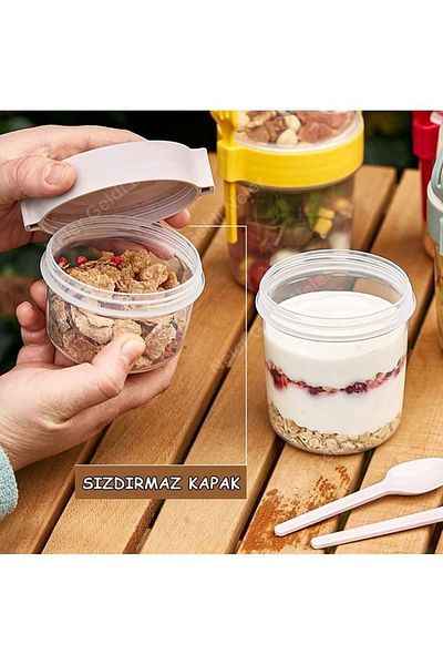 Hane216 Double Chamber - Portable Muesli with Fork and Spoon - Snack Container 1100 ml