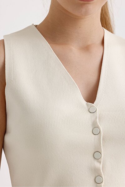 fujya Жіночий жилет з V-подібним коміром на кнопках, кремовий трикотаж