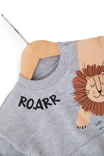 Ege Bebek Baby Boy Set - Lion Printed Accessory, Long Sleeve, Crew Neck, Bottom-Top Set