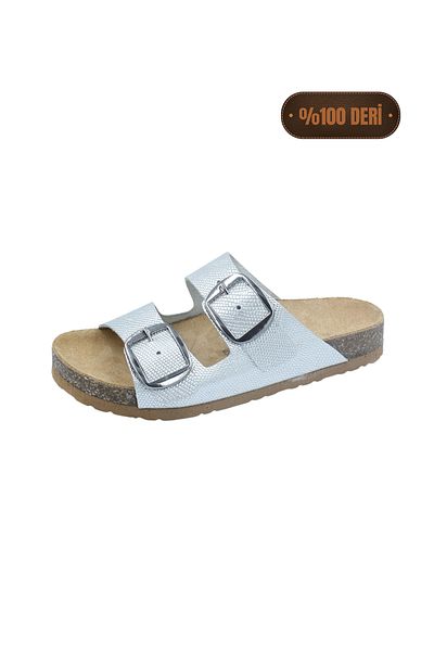 Eric Nurnberg kaitlyn Silver Leather Slippers - Comfortable and Stylish