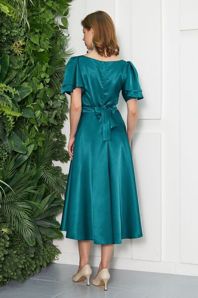 ESSEDRESS LİSA Kadın Saten Zümrüt Yeşili Abiye