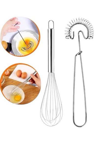 Hane216 Double Metal Cake Whisk Set 2 Pieces Stainless Whisk