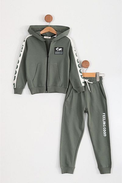 Ege Bebek Boy's Tracksuit Set - Zippered, Hooded, "feeling Good" Detailed, 2-6 Years