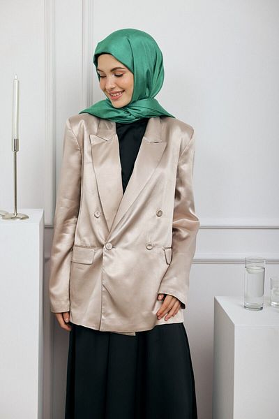 Modakaşmir Plain Monogram Series Shawl Benetton Green