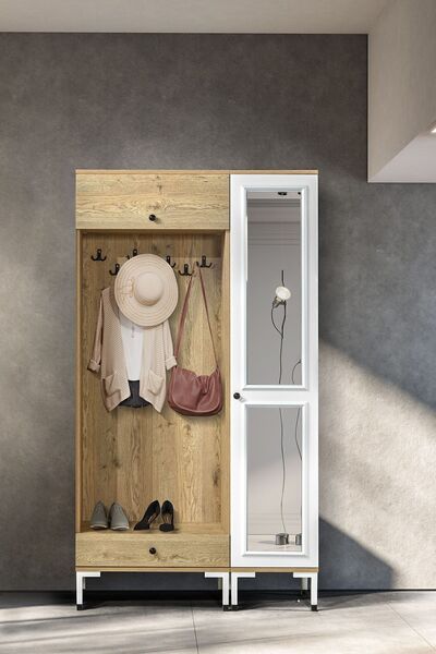 Moderniya Mobilya Kelebek Askılık, Aynalı Elbise Askılığı Kapaklı Vestiyer, Portmanto, Ayakkabılık