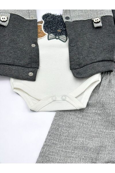 Ege Bebek Baby Boy 3-Piece Seasonal Hooded Bear Detailed Cute 3-Piece Bodysuit