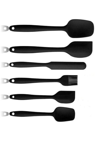 Hane216 6-Piece Black Silicone Spatula Set - Heat Resistant, Fireproof and Non-Stick
