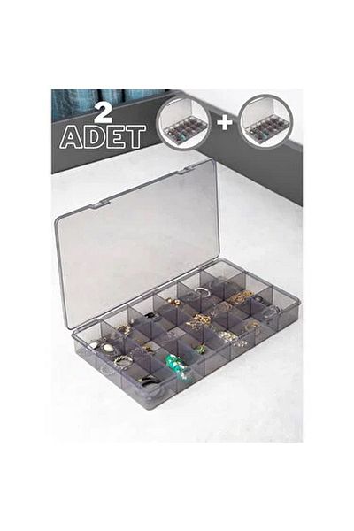 Hane216 18 Compartments Necklace Ring Jewelry Box Organizer Organizer Box smoked