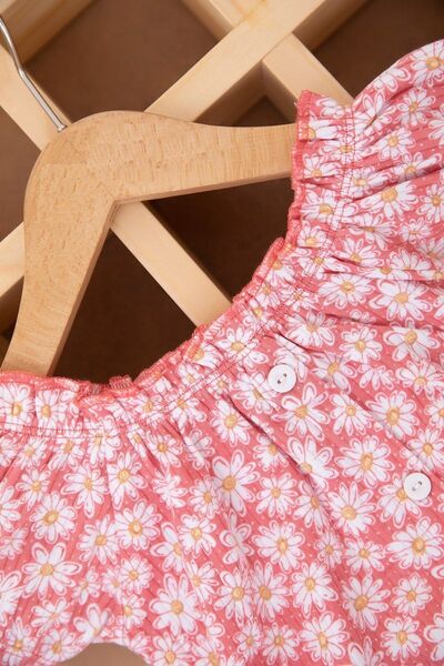 Ege Bebek Girl's Summer Interlock Corded Fabric Daisy Printed Shorts Top and Bottom Children's Set 3-6 YEARS