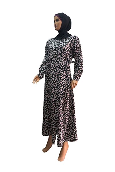 eflin Φόρεμα προσευχής με μοτίβο λουλουδιών από βισκόζη σε μεγάλο μέγεθος, μαύρο-λευκό