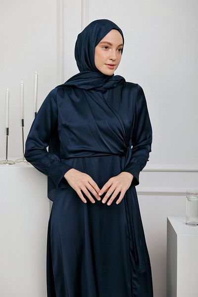 Modakaşmir Plain Monogram Series Shawl Navy Blue
