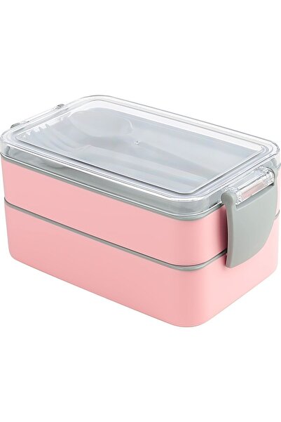 Hane216 طقم حاوية تغذية فيلي وحاوية تخزين وصندوق غداء - طبقتين (مع شوكة ملعقة)