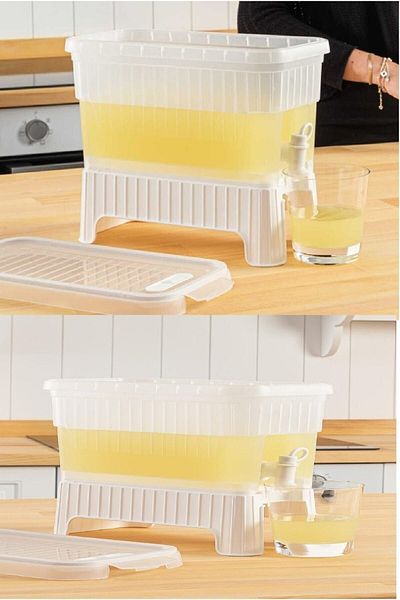 Hane216 4 Lt White Dispenser Refrigerator - Pedestal Water Lemonade Picnic Can with Tap