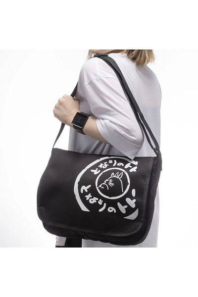 Gofeel Anime Printed Unisex Large Black Messenger Bag with Internal Volume