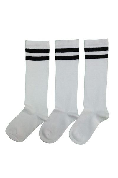 shefox 3 Pairs Girl's Knee-Length Hooped Seamless Cotton School Socks