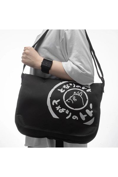 Gofeel Anime Printed Unisex Large Black Messenger Bag with Internal Volume